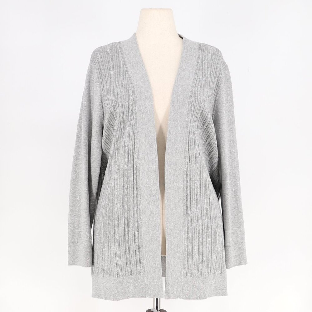 TALBOTS Silver Metallic Open Front Cardigan Sweater Size 3Xp